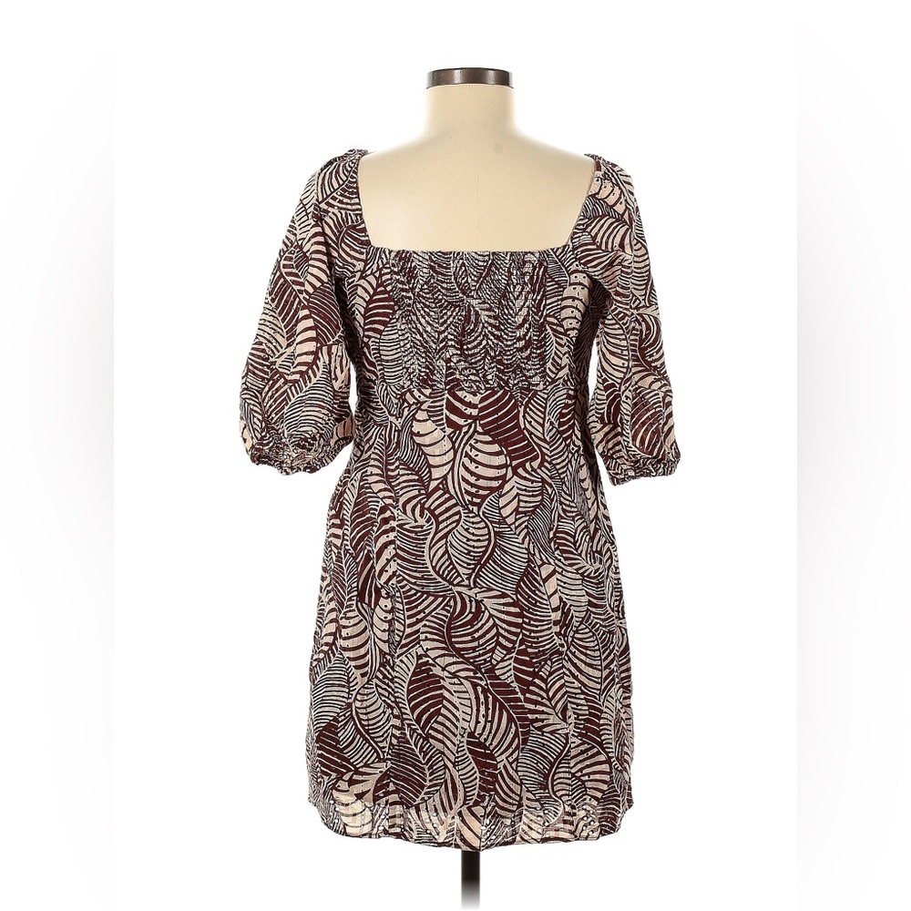Mango Leaf-Print Mini Dress in Burgundy and Cream - Picture 10 of 11